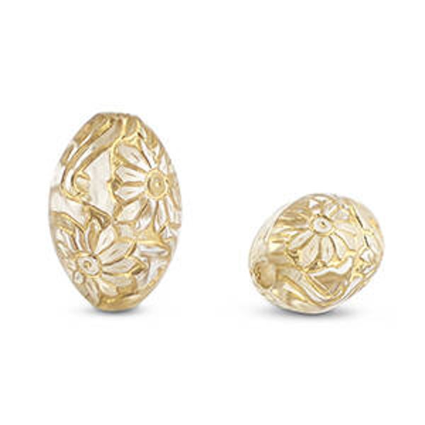 Acryl kralen oval with flowers Transparent-gold