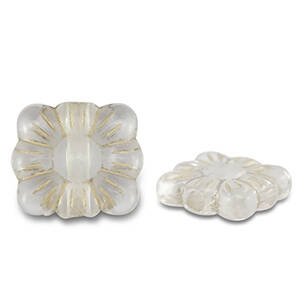 Acryl kralen rectangle with flower Transparent-gold