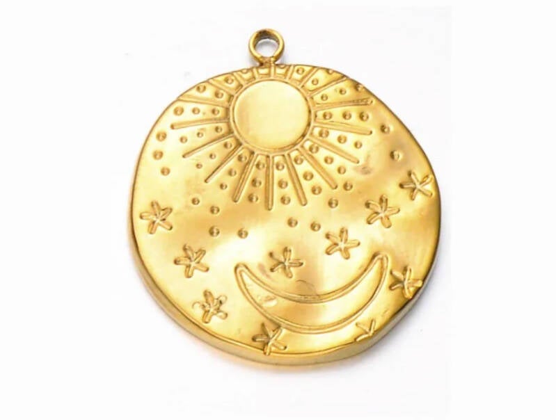 Bedel coin maan, zon, sterren stainless steel Goud