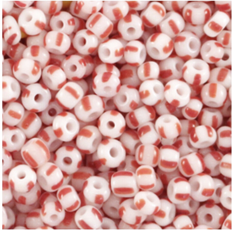 Preciosa Rocailles 3mm stripes red/ white