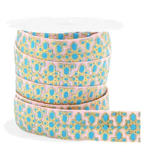 Elastisch Ibiza lint flower pattern pink-turquoise