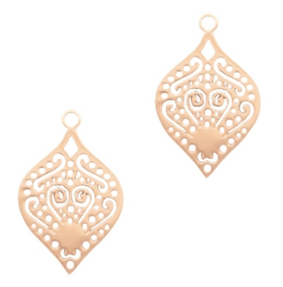 Bohemian hanger druppelvorm roségoud. 24x15mm 