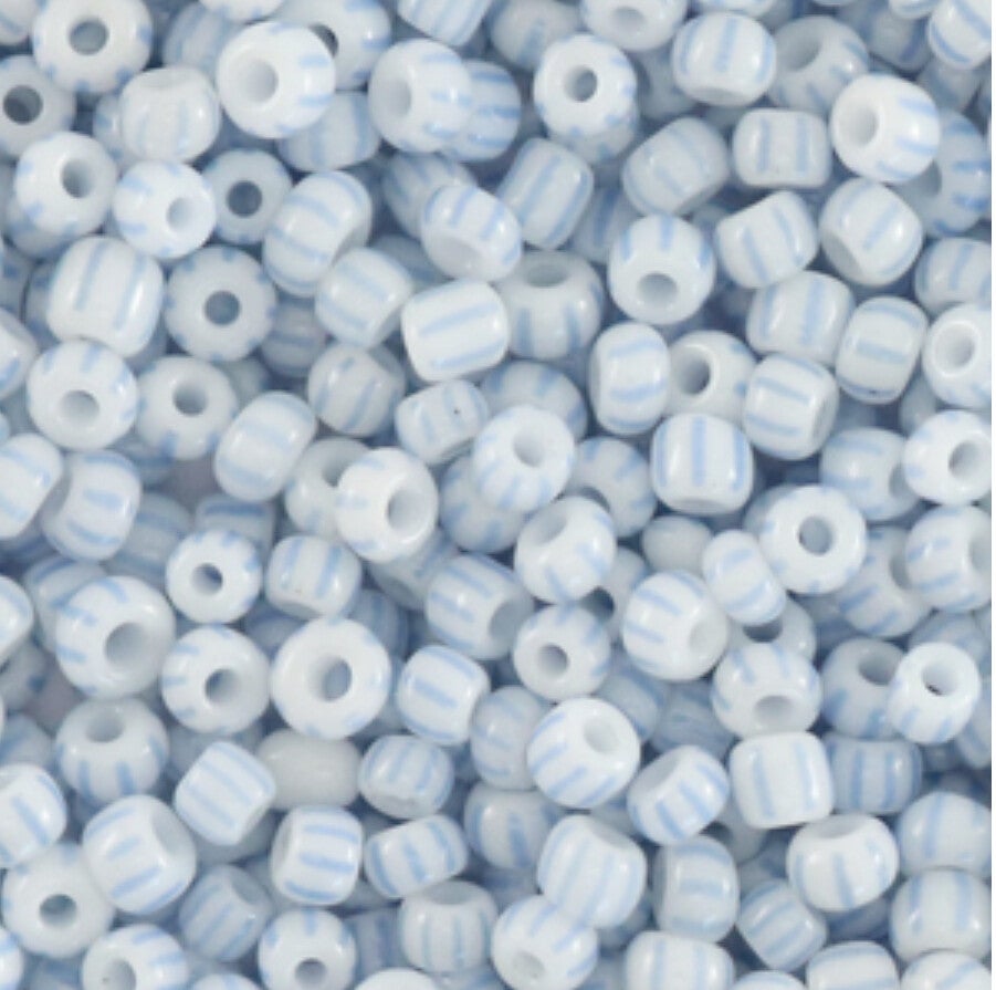Preciosa Rocailles 3mm stripes Blue / white