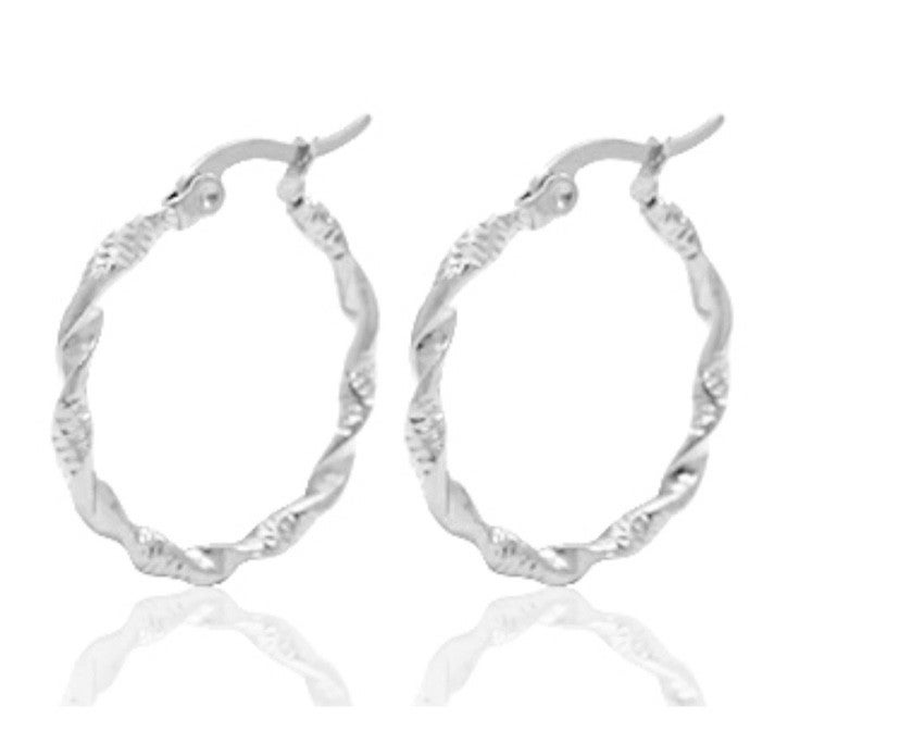 Stainless steel twisted creolen 30mm zilver