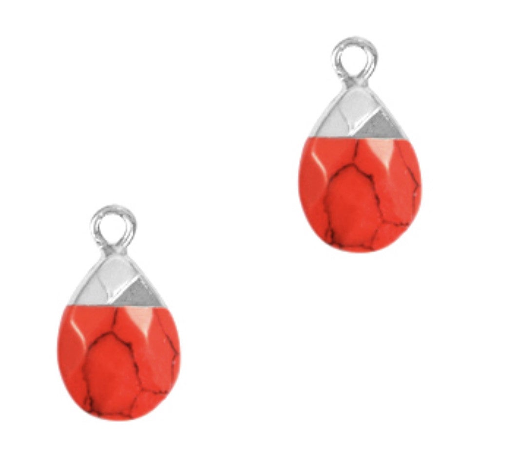 Natuursteen hanger Red marble - silver 18x10mm