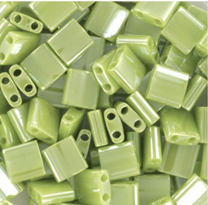 Miyuki tila 5x5mm Opaque luster chartreuse.