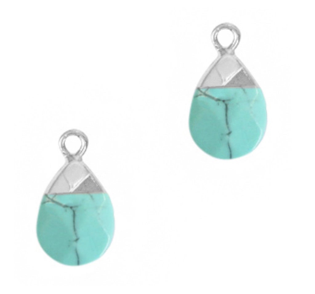 Natuursteen hanger turquoise- zilver 18x10mm