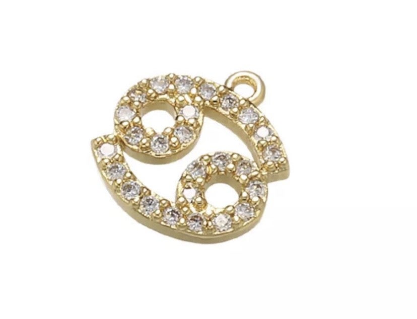 Zirkonia bedel / hanger sterrenbeeld kreeft goud.