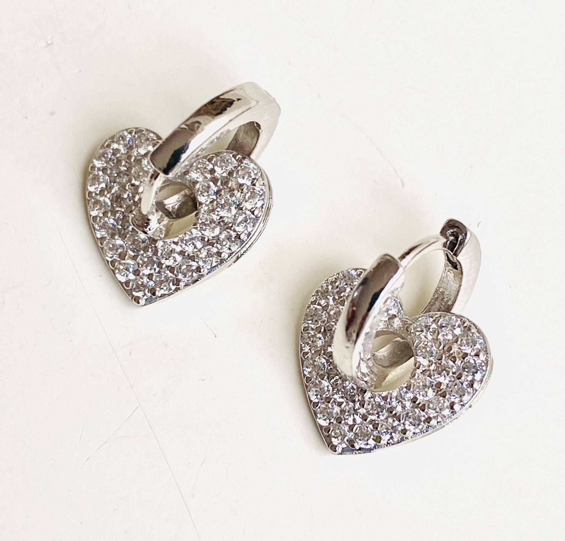 Earring silver-White Hearts zirkonia Silver
