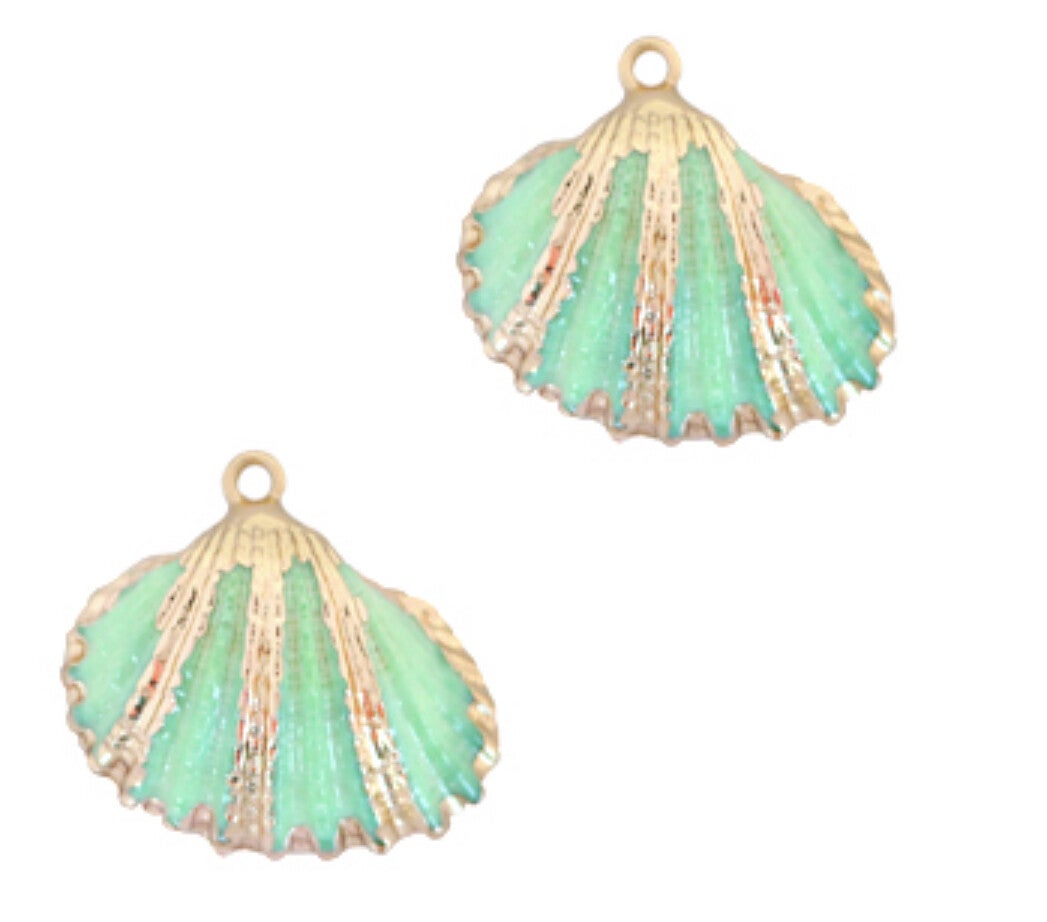Schelp hanger kokkel Gold - spring turquoise green