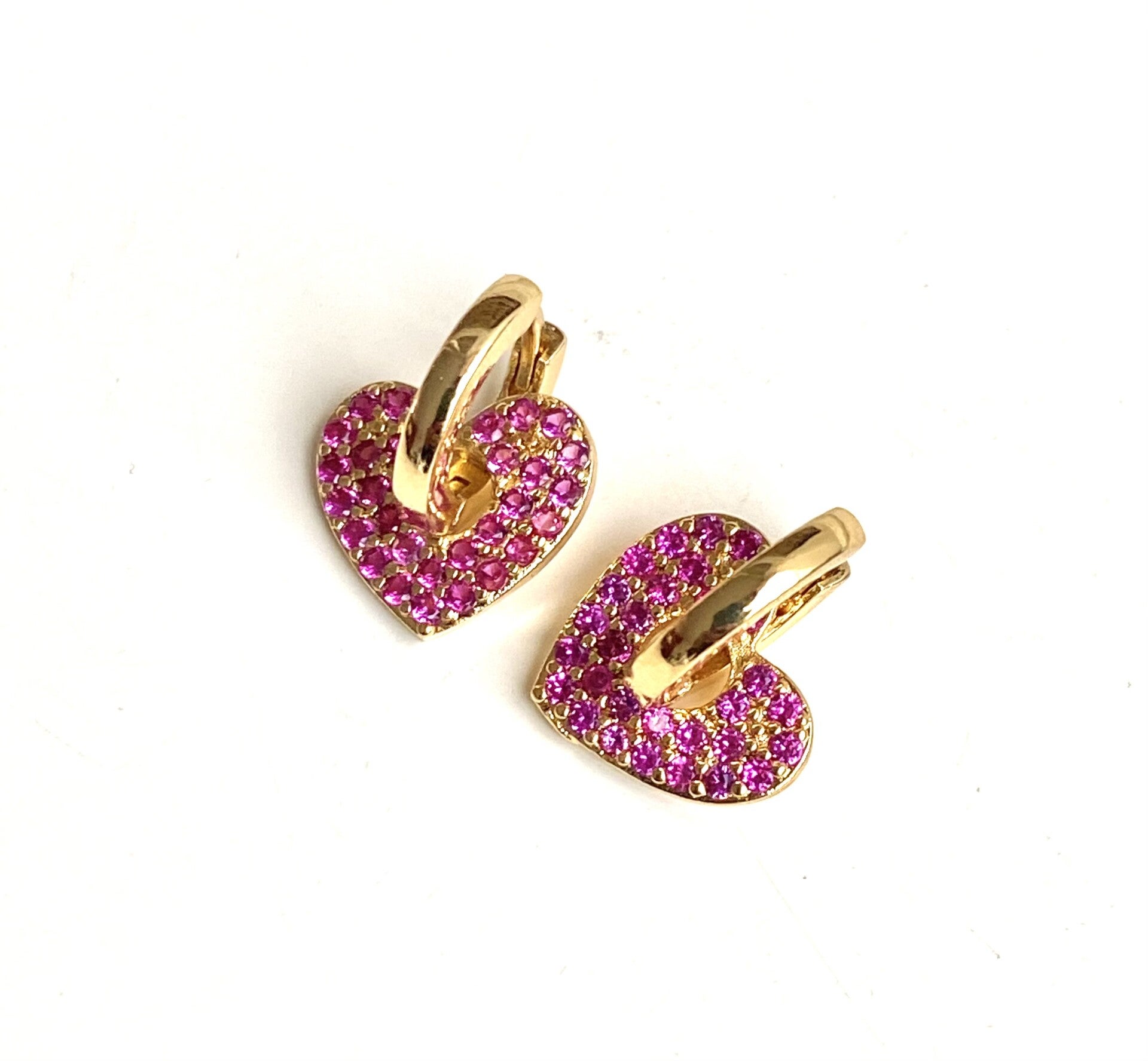 Earring pink Hearts zirkonia gold