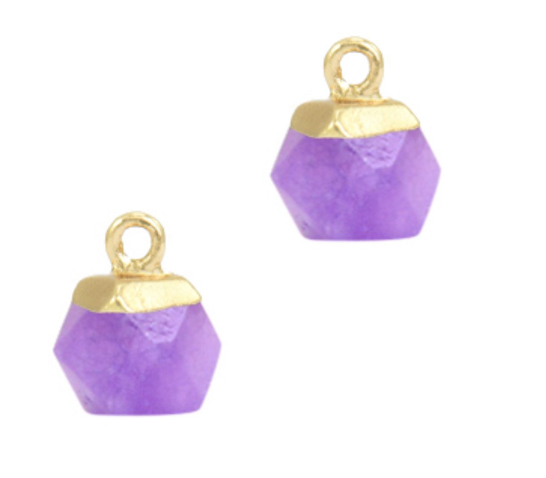 Natuursteen hanger Hexagon purple - gold 