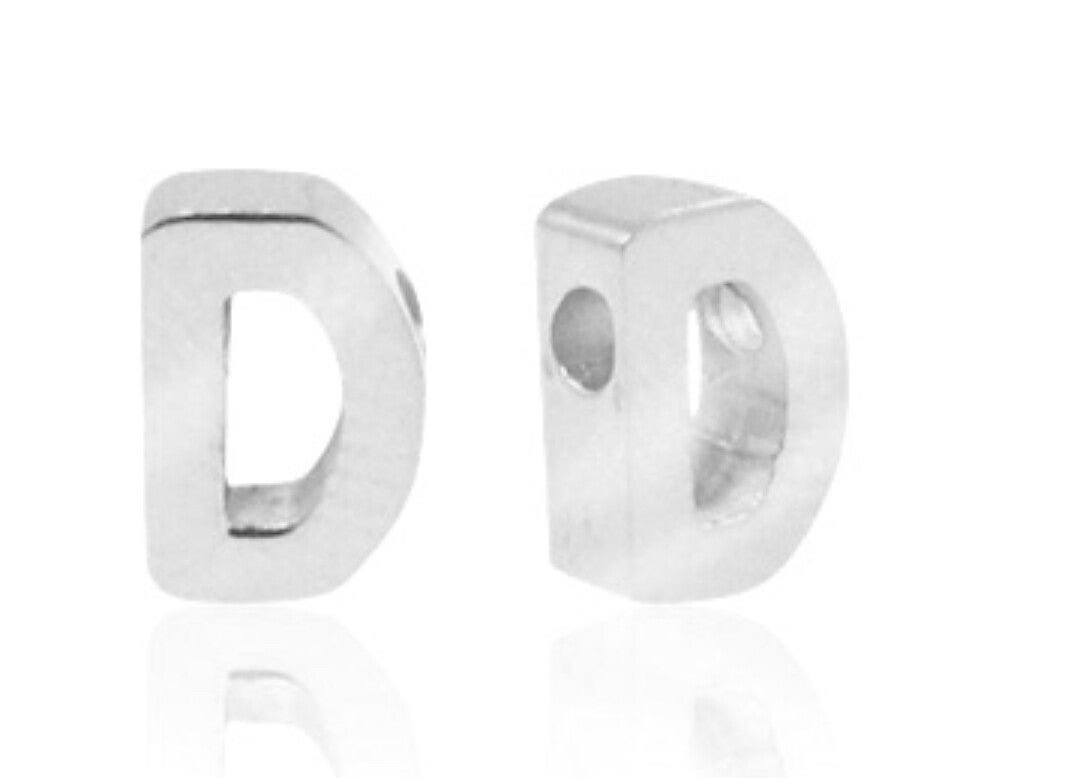 Stainless steel kraal / Hanger Letter D zilver 