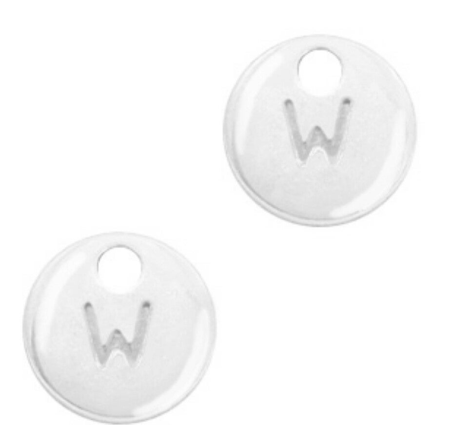 Metaal bedel initial W zilver (nikkelvrij)