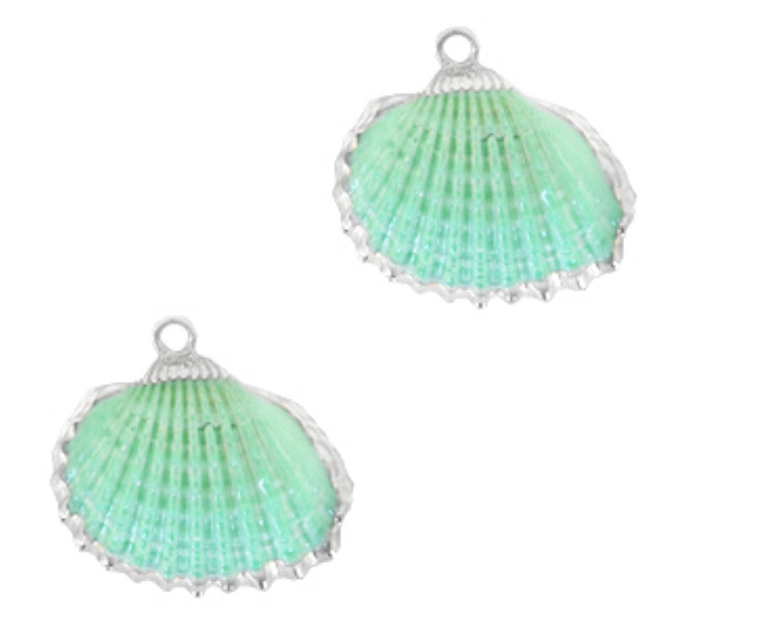 Schelp hanger kokkel Spring turquoise green - Silver 