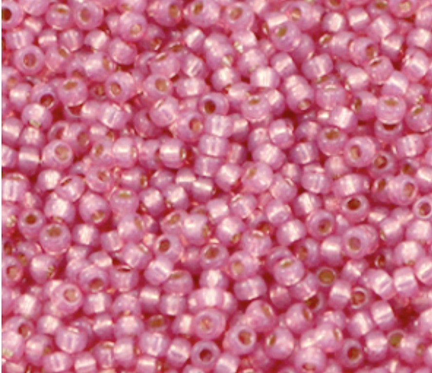 Miyuki rocailles 11/0 2mm silverlined Alabaster dyed dark rose