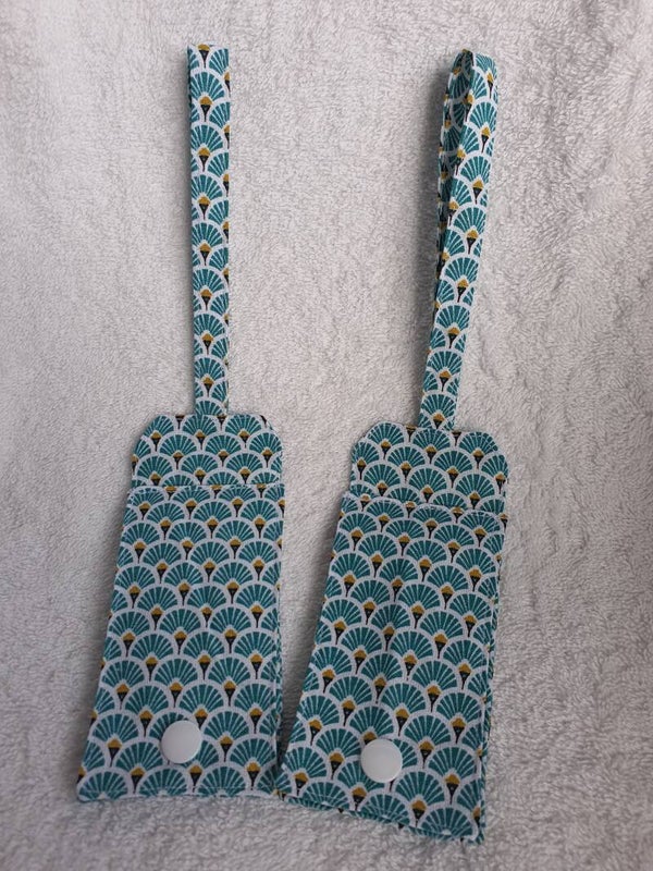 2 étiquettes bagages "éventail vert d'eau"