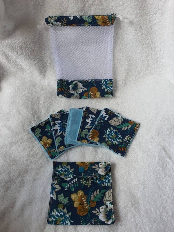 filet-5 cotons- pochette imperméable" feuillage bleu canard- noir"