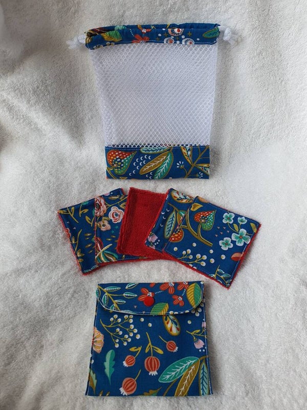 filet-5 cotons- pochette imperméable "feuillage bleu roi"