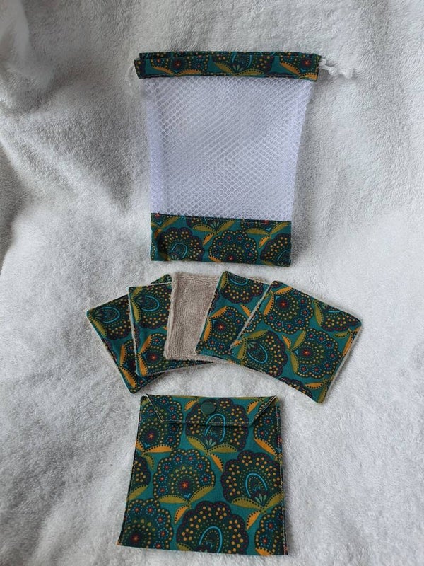 filet-5cotons-pochette imperméable" fleur verte- safran"