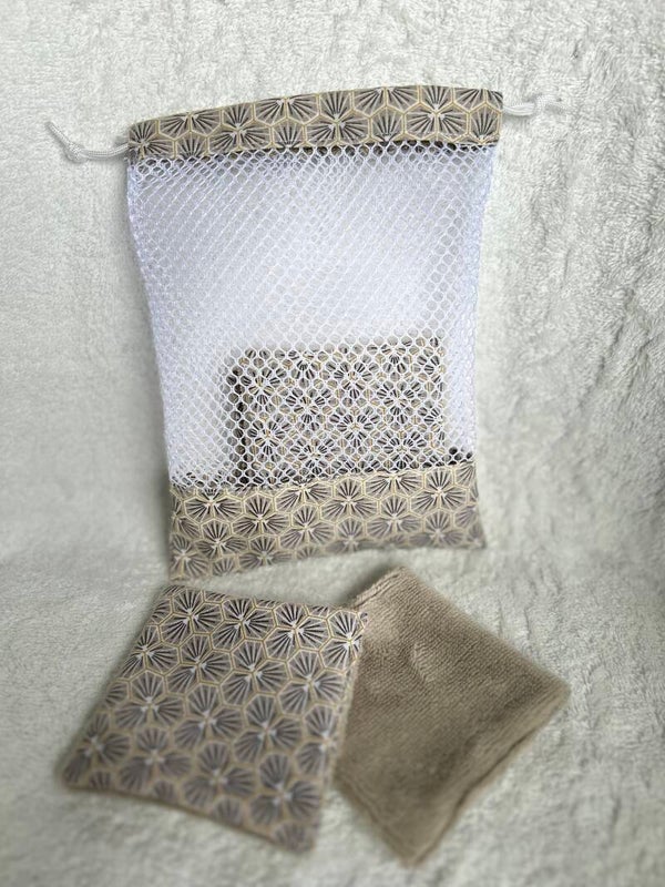 filet et 5 cotons lavables réutilisables "riad beige"