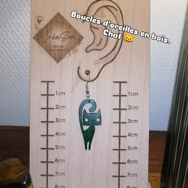 Boucles d'oreilles en bois : CHAT