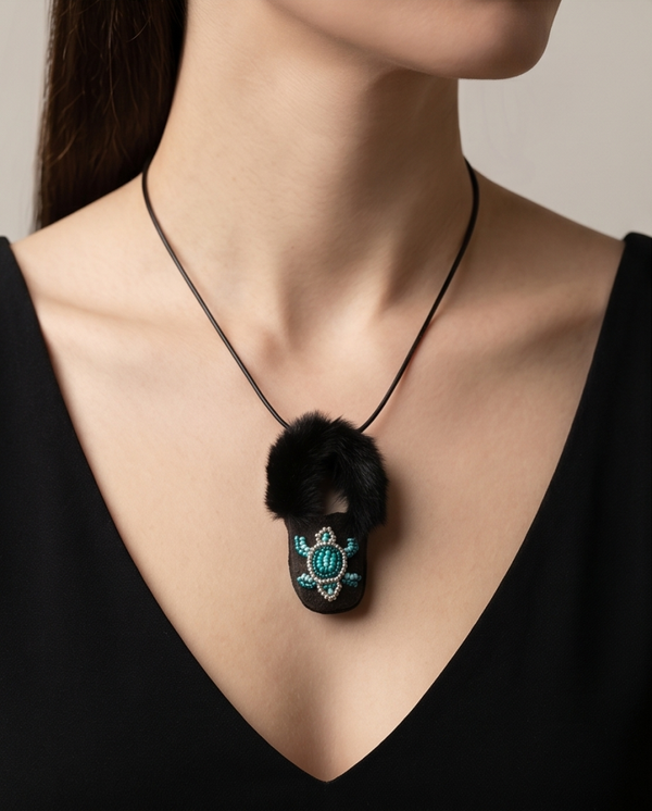 Beaded Turtle Mini Moc Earrings with matching pendant