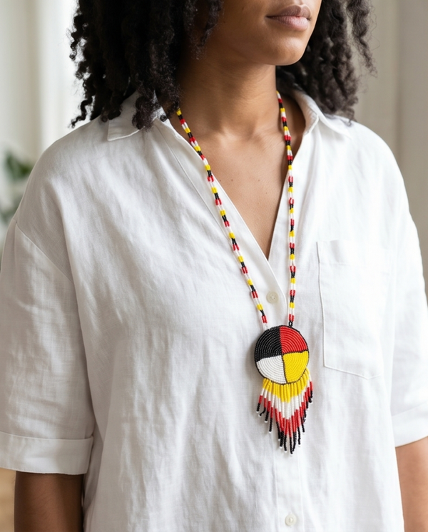 Native made beaded Medicine Wheel Medallion