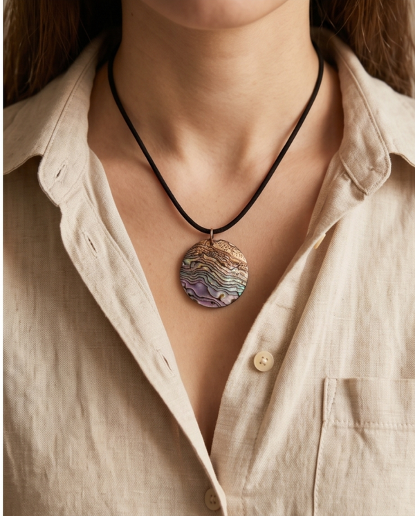 Woman's Large Abalone Shell Pendant Necklace