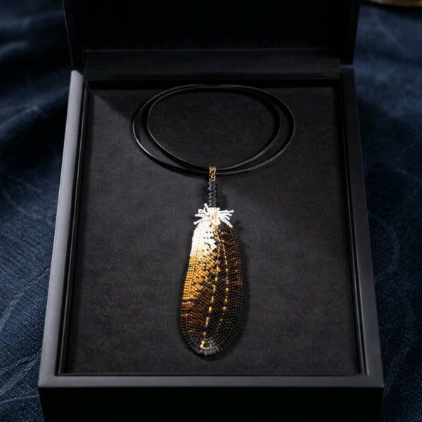 Handmade Beaded Red Tail Hawk Feather Pendant Necklace