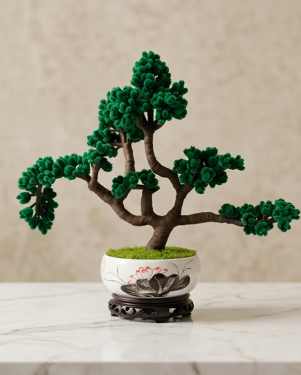 Artificial Fuzzy Wire Bonsai Tree in Ceramic Pot with stand