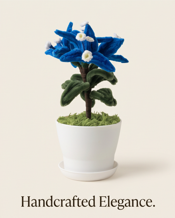 Hand made Fuzzy Wire Blue Bougainvillea Plant