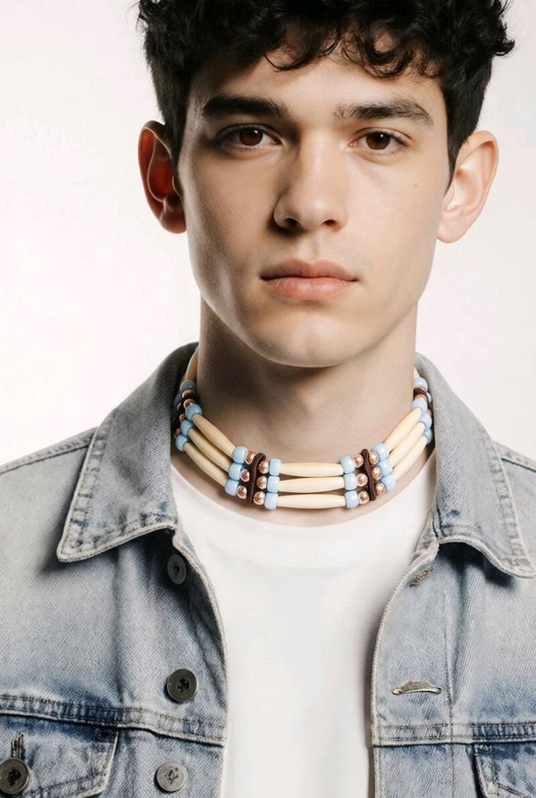 Men's Light Blue Pony Bead Choker