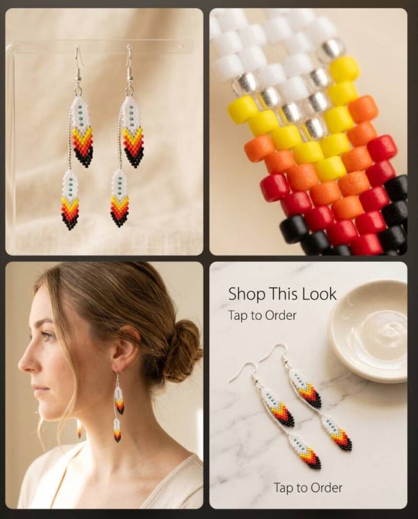 Beaded Feather Earring with one dangle feather