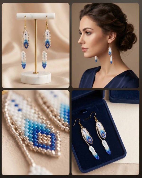 Beaded Feather Earring with one dangle feather