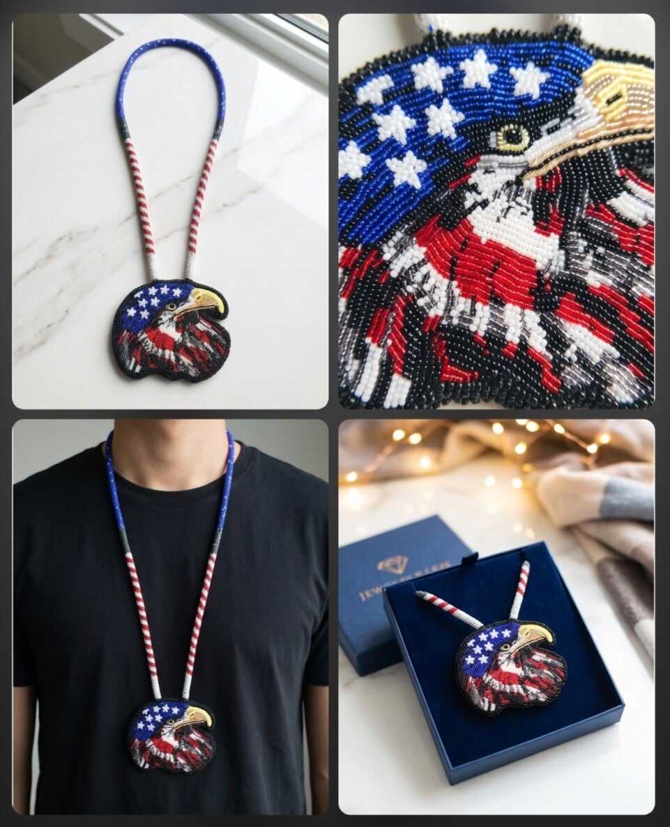 American Eaglehead Native Beaded Medallion