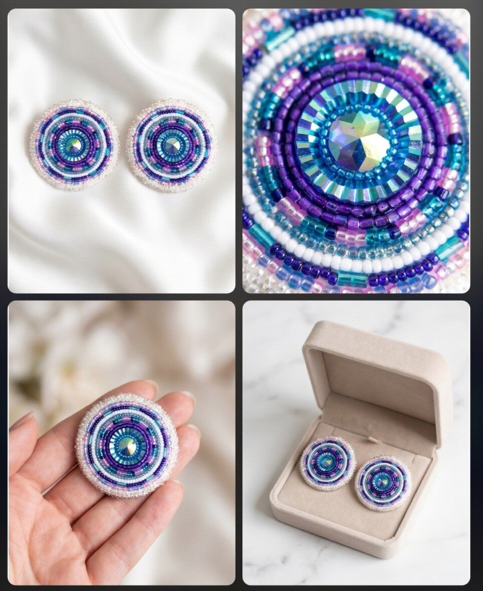 Beaded Rosette Round Earrings