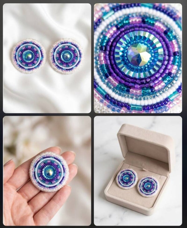 Beaded Rosette Round Earrings