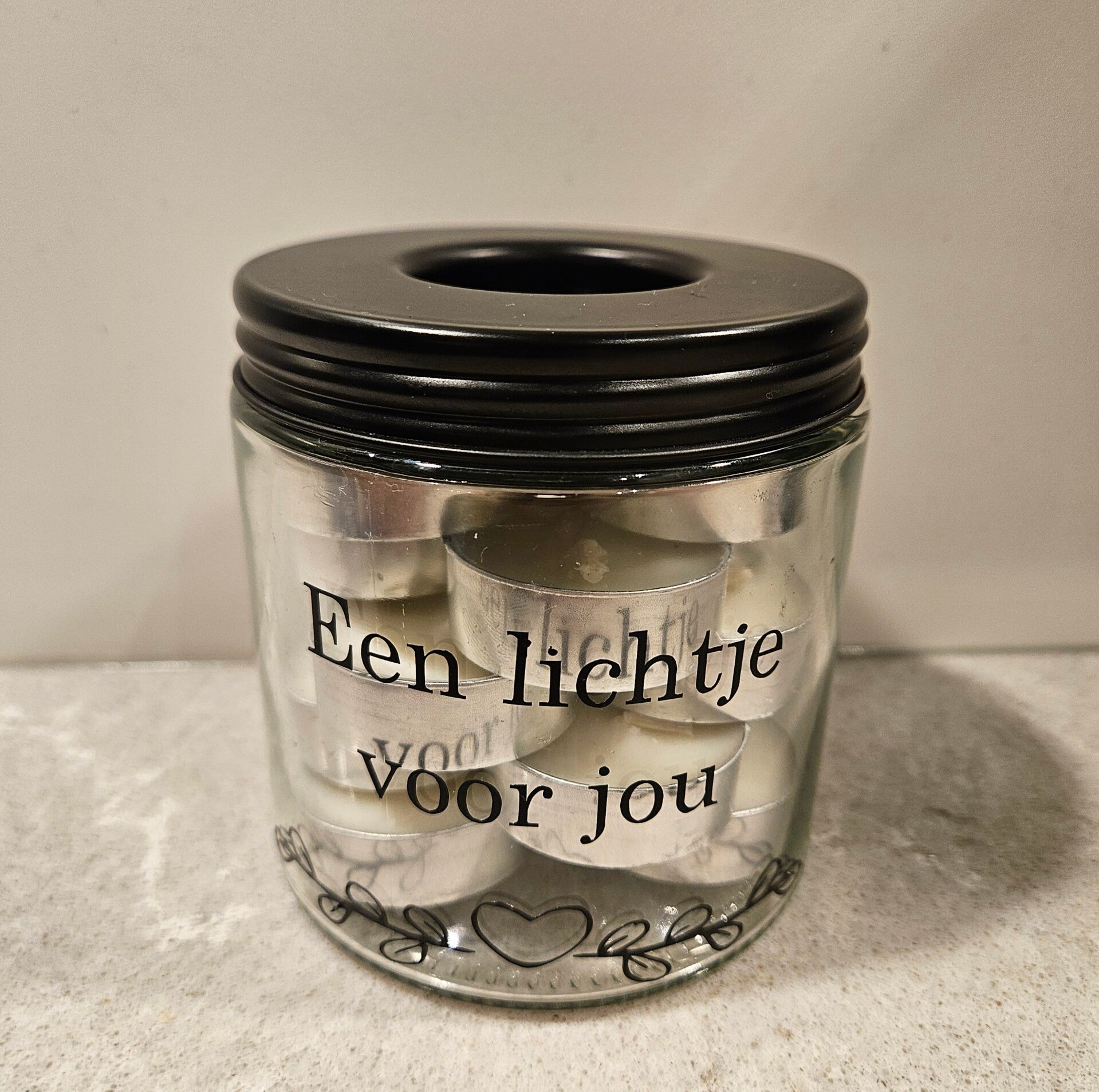 Glazen pot met eigen tekst