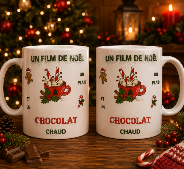 Tasse de Noël « un film de Noël, un plaid et un chocolat chaud »