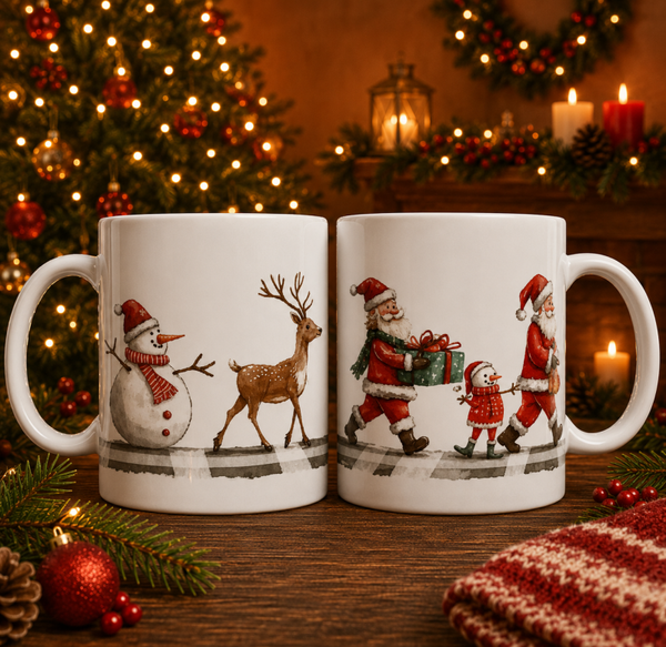 Tasse de Noël « renne, bonhomme de neige, père Noël