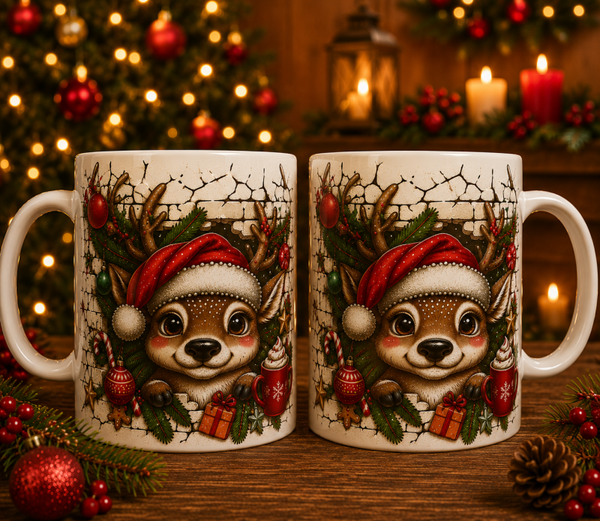 Tasse de Noël renne avec bonnet