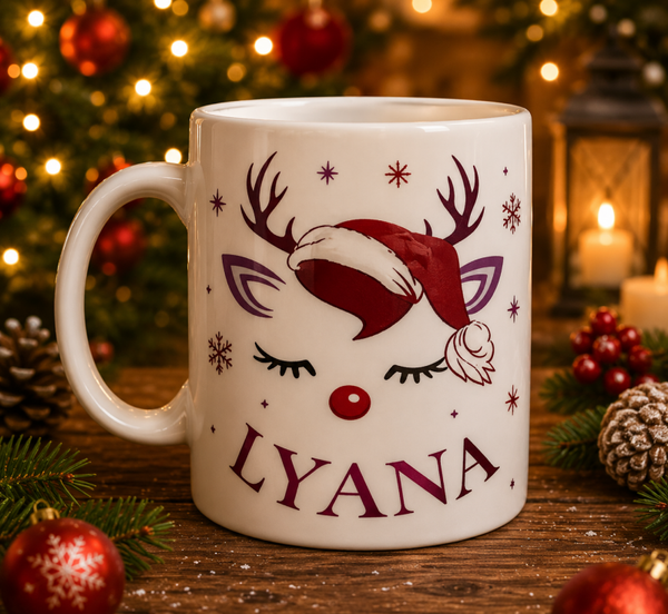 Tasse de Noël renne + prénom Lyana »
