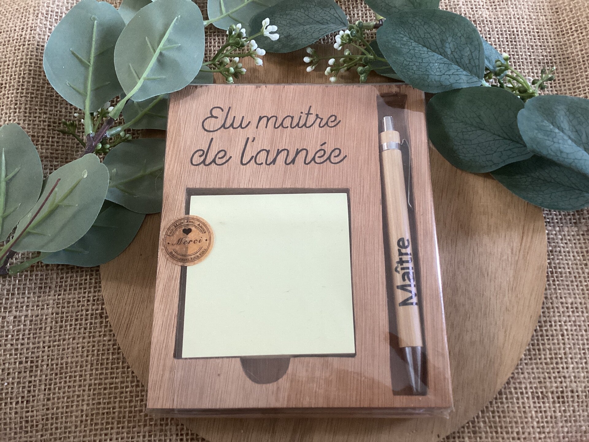 Porte post-it avec stylo « Élu maître de l’année »