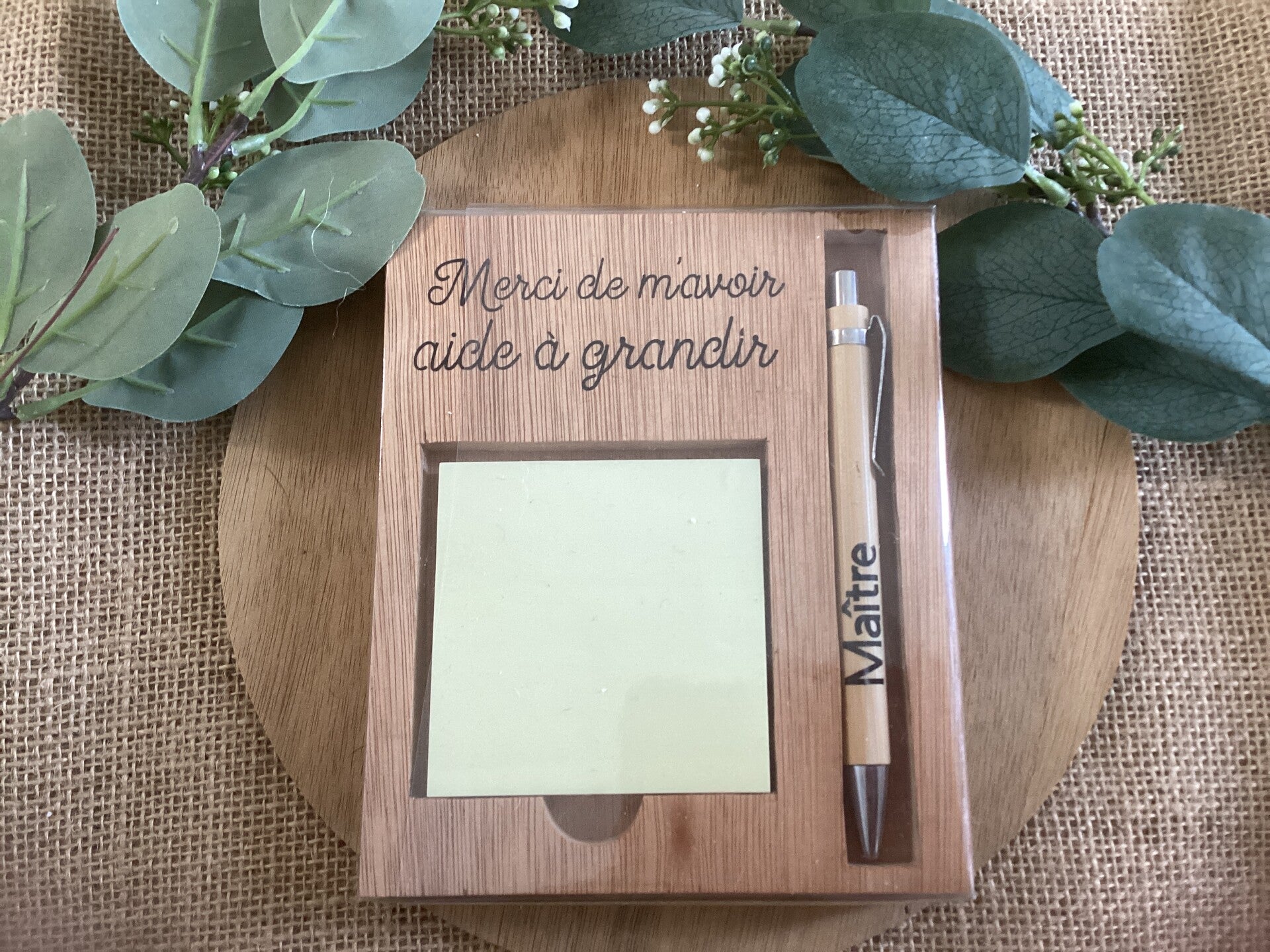 Porte post-it avec stylo « Merci de m’avoir aidé à grandir »
