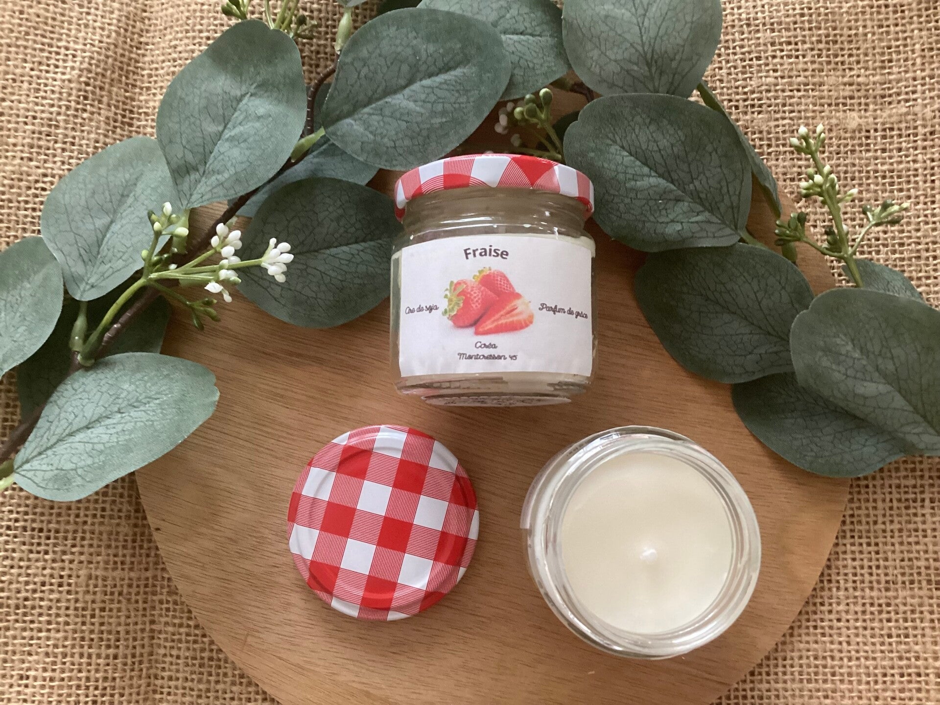 Bougie imitation pot de confiture, senteur « FRAISE »