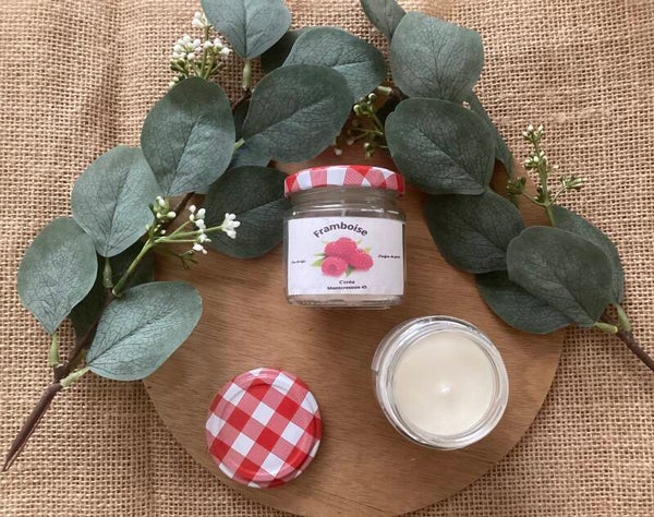 Bougie imitation pot de confiture, senteur « FRAMBOISE »