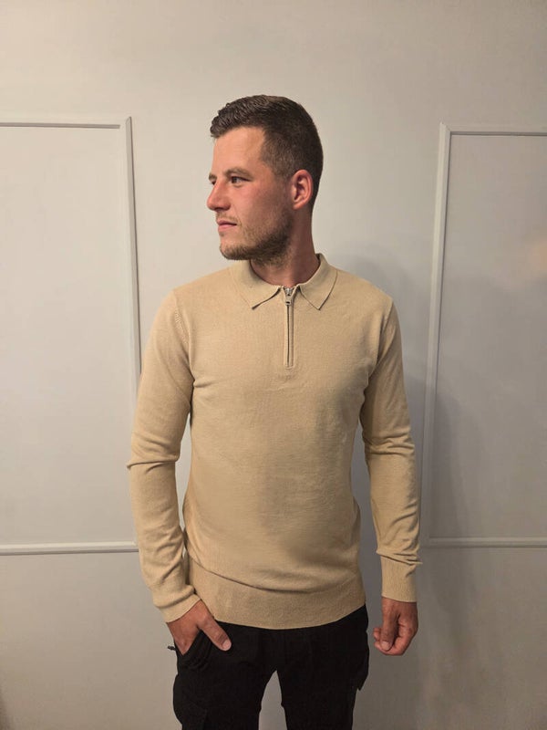 Knitted polo beige