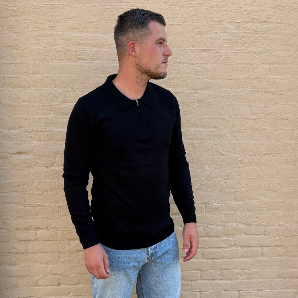 Long zip polo black