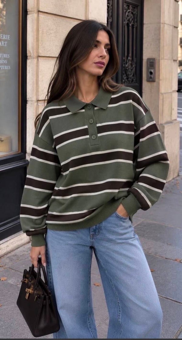 Striped polo sweater